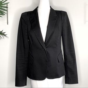 Body By Victoria Strong Shoulder Black Cotton Blazer Suit Jacket Office Goth